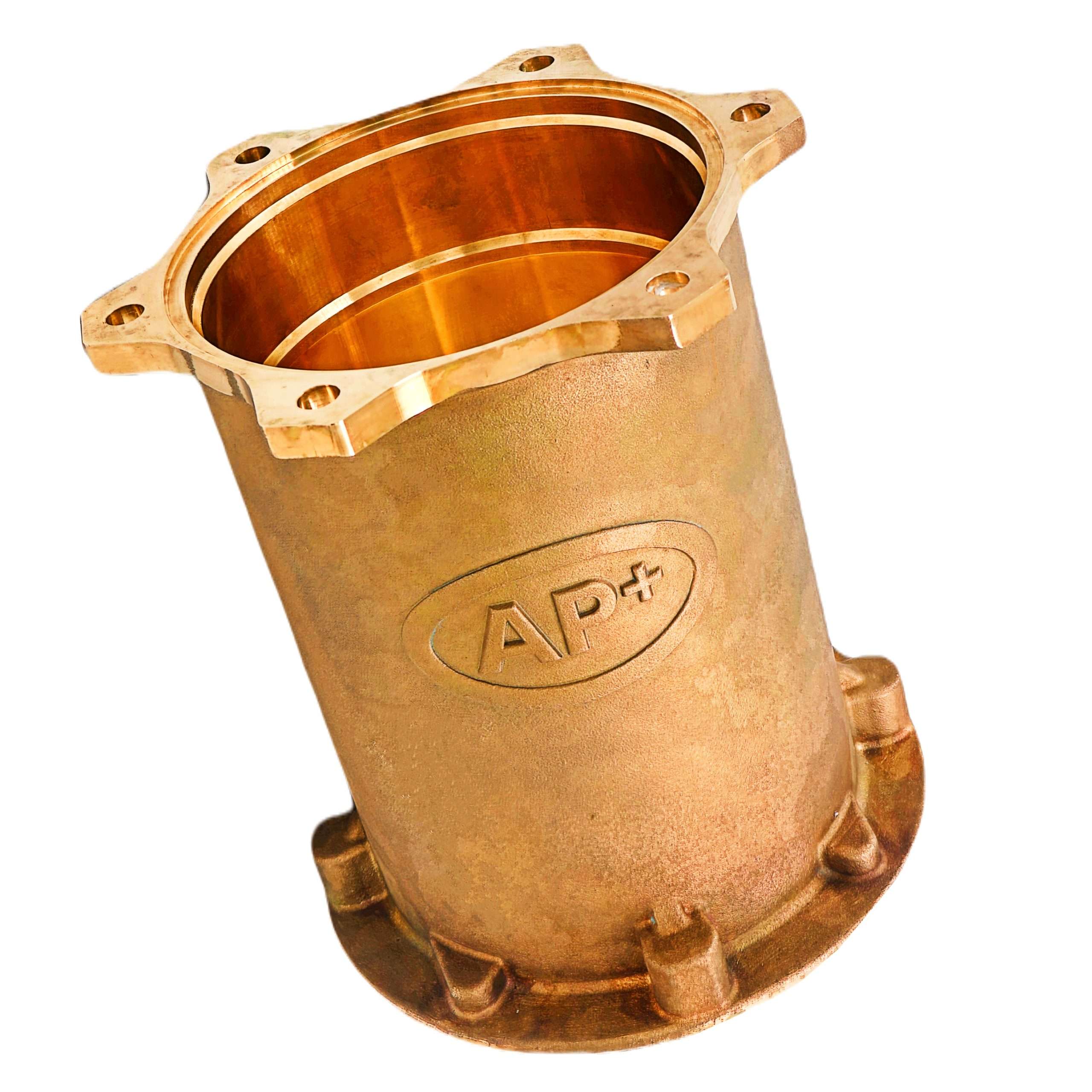Stator housing for 8kW submersible pumps, compatible with Flygt Bibo, Pioneer MineTuff, and PumpEng Raptor models, flat on table. Stator housing for 8kW submersible pumps, compatible with Flygt Bibo, Pioneer MineTuff, and PumpEng Raptor models, flat on table.