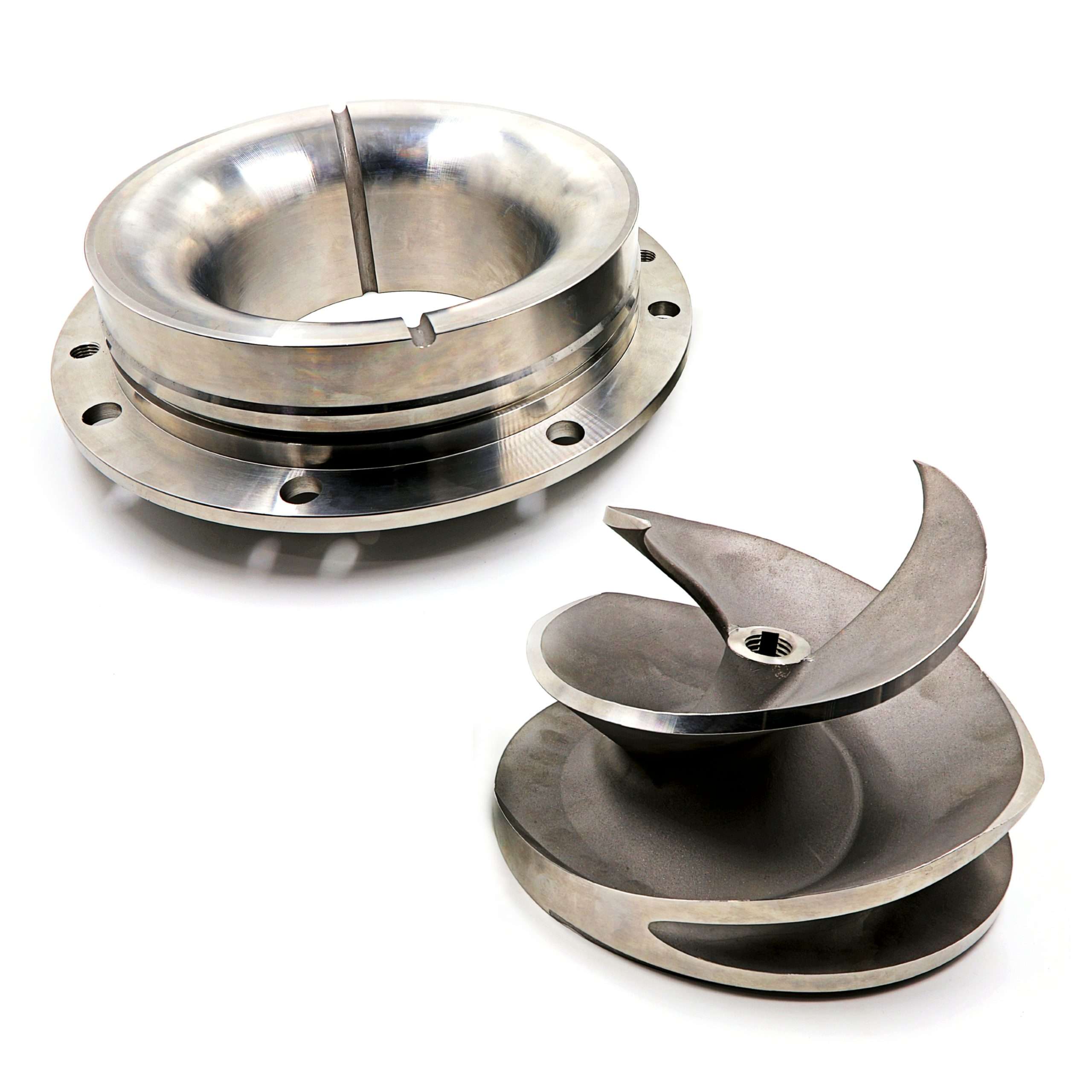 Impeller (G9C28-0001-CD1) and front wear plate (G9C56-0001-CD1) for SPP Q150M trailer pumps, displayed on white background
