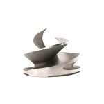 Side view of impeller for SPP Q150M trailer pumps, part number G9C28-0001-CD1, CD4MCu duplex stainless steel, sitting flat on white background